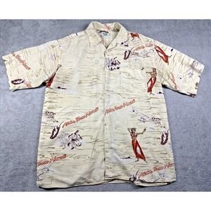 Vintage Silk Men's Button-Up Short Sleeve Hawaiian Print Shirt Yellow Size XL